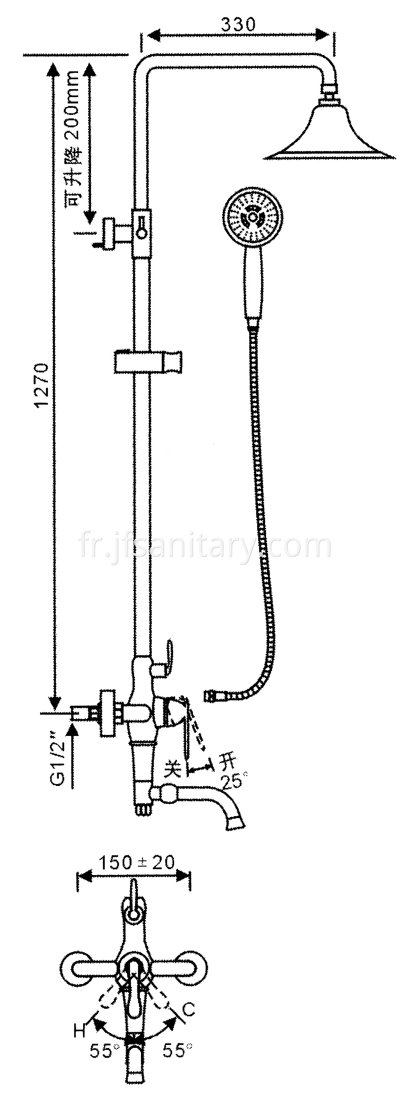 Size Of Bathroom Mixer Rainfall Head Shower System 3 Functions